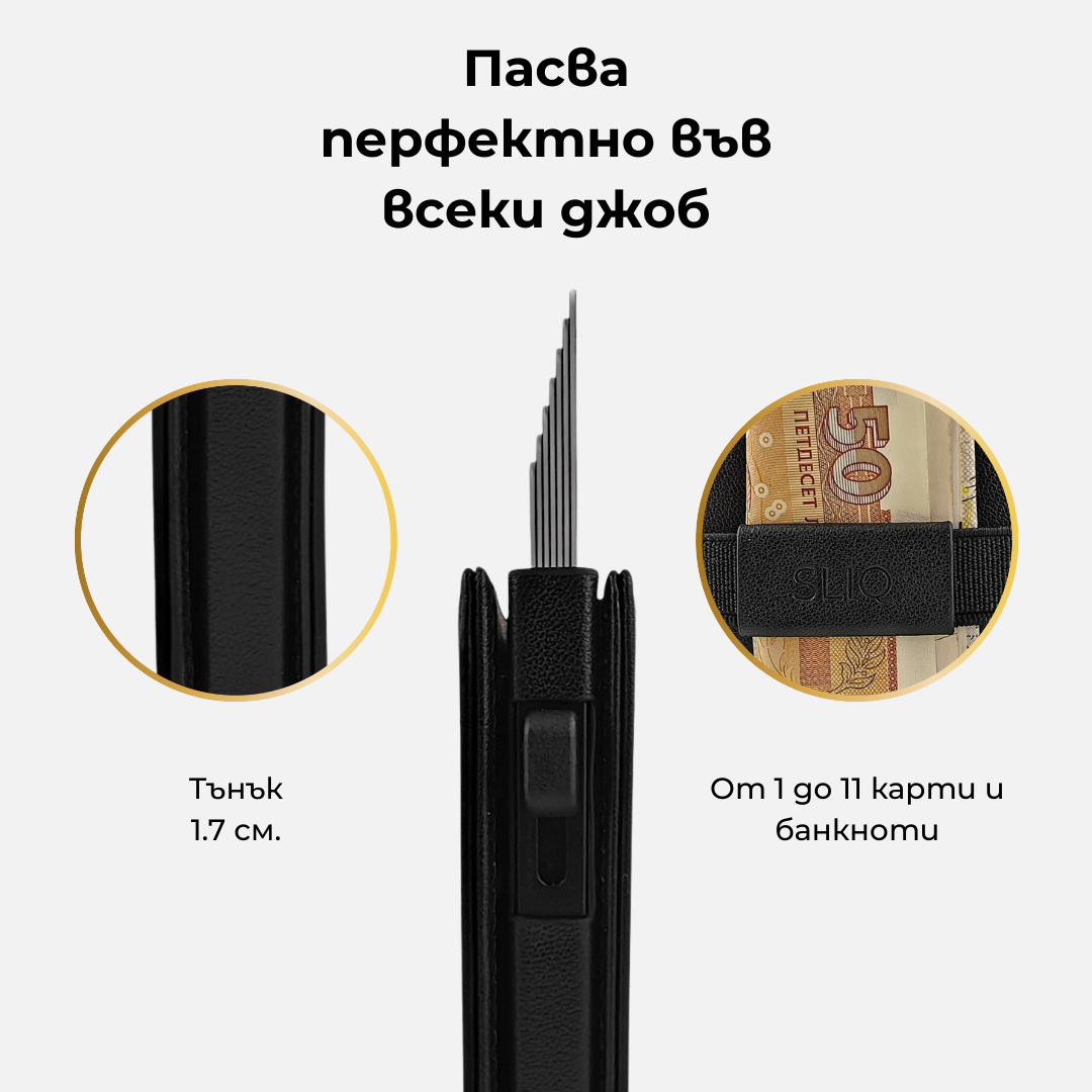 SLIQ Slim | Смарт портфейл с RFID защита (без монетник)